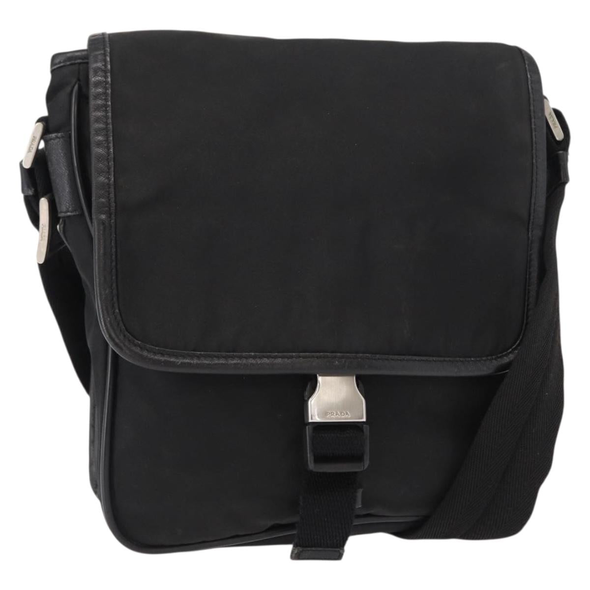 PRADA Shoulder Bag Nylon Black Silver Auth ka045