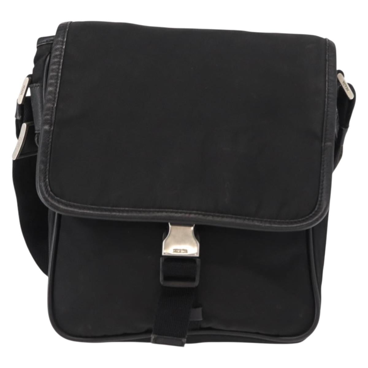 PRADA Shoulder Bag Nylon Black Silver Auth ka045