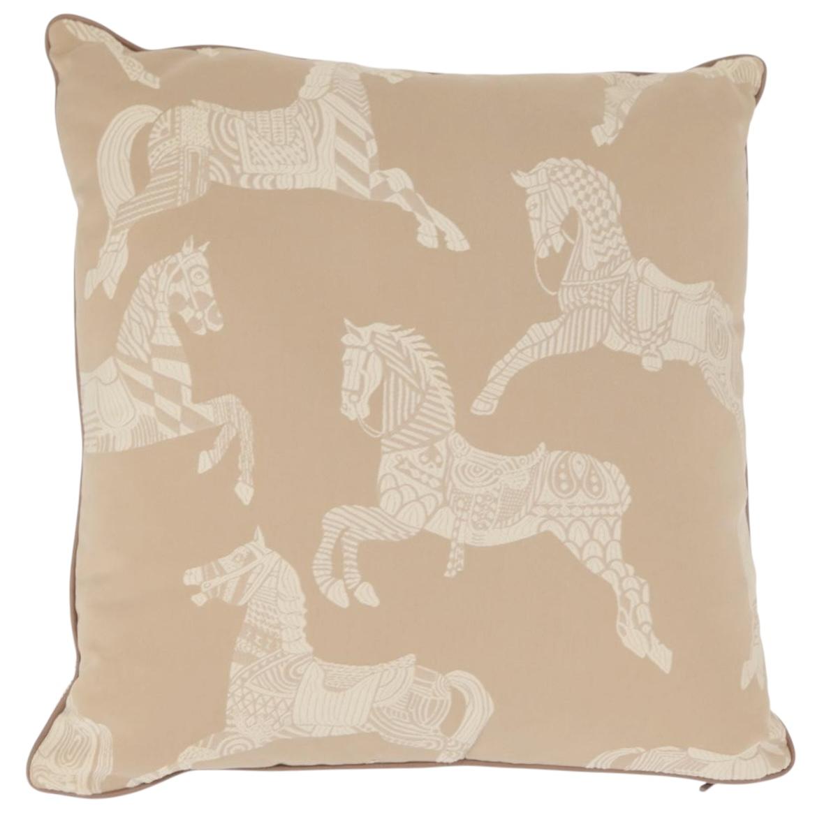 HERMES Cushion Canvas Beige Auth ka047