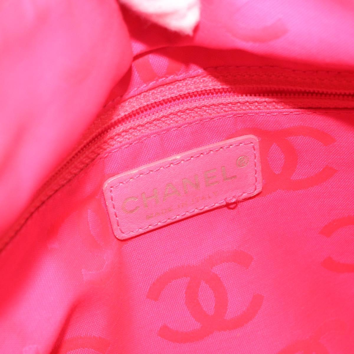 CHANEL Cambon Line Hand Bag Leather White Silver black CC Auth ka054