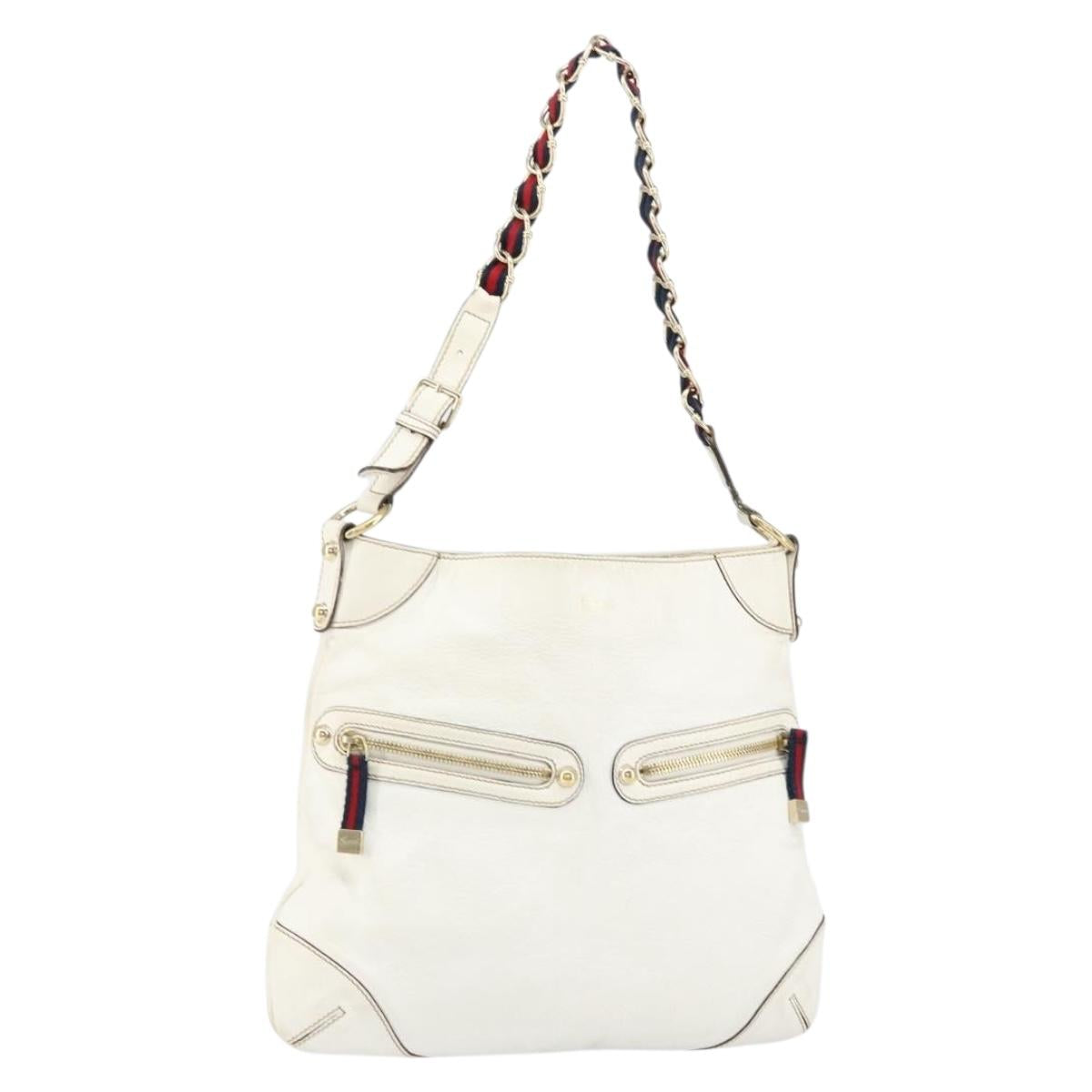 GUCCI Shoulder Bag Leather White Gold 154392 Auth ka056