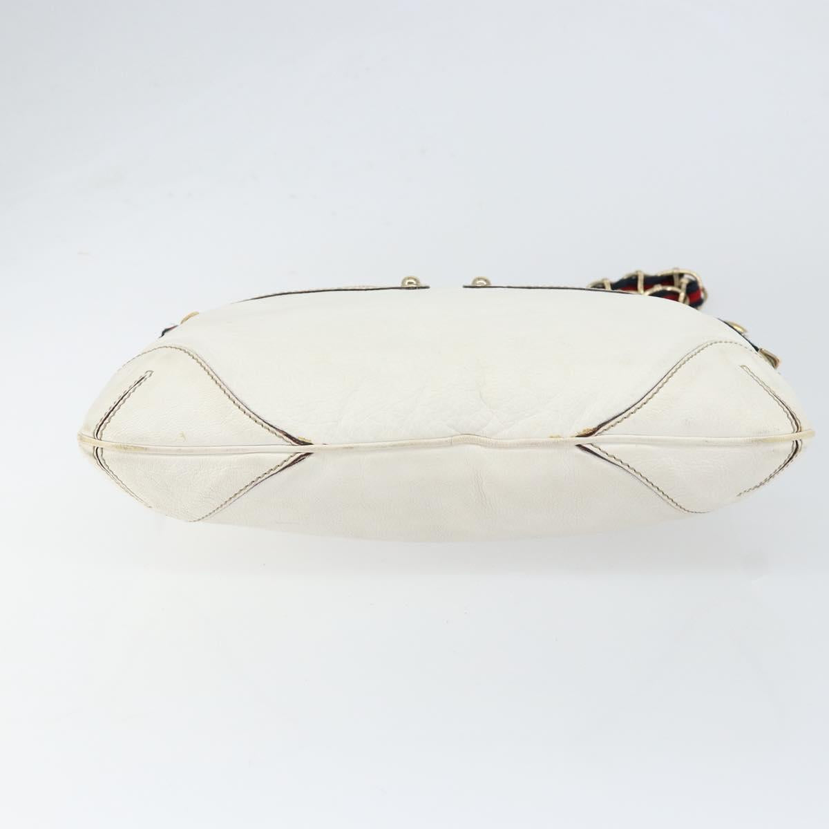 GUCCI Shoulder Bag Leather White Gold 154392 Auth ka056