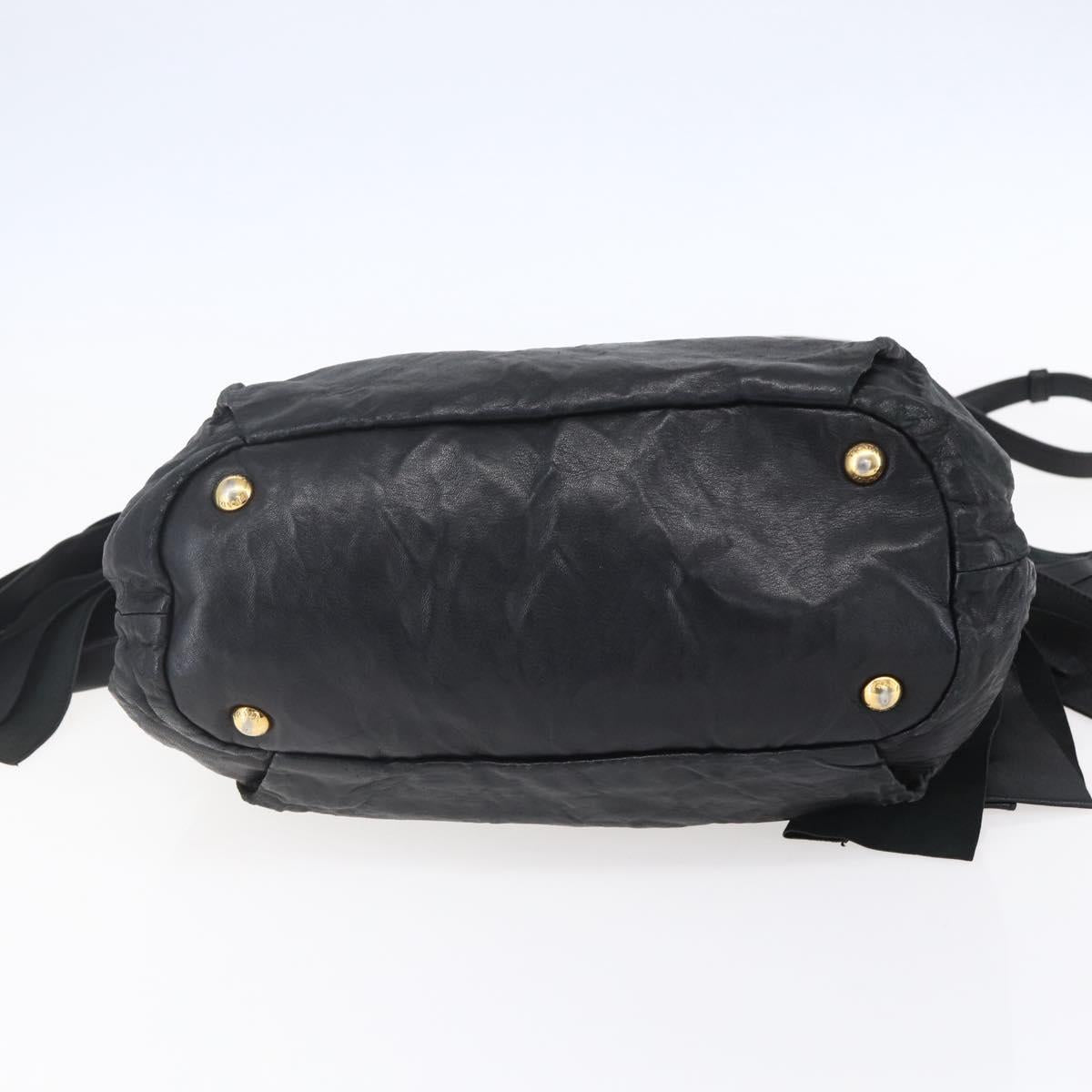 PRADA Hand Bag Leather 2way Black Gold Auth ka061