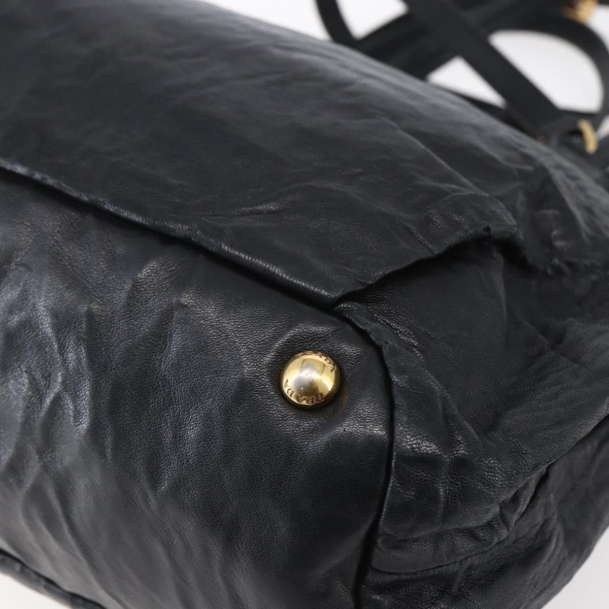 PRADA Hand Bag Leather 2way Black Gold Auth ka061