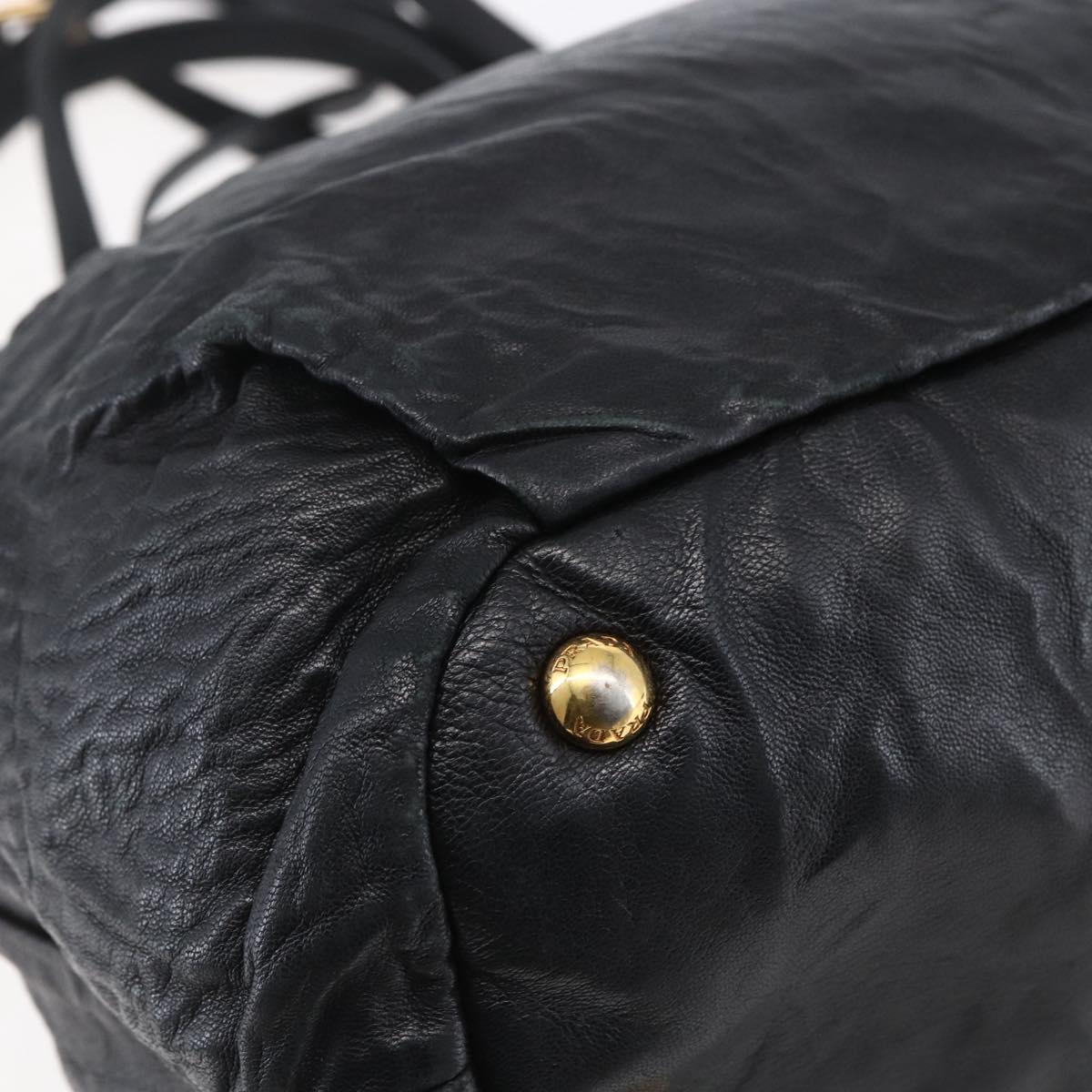 PRADA Hand Bag Leather 2way Black Gold Auth ka061