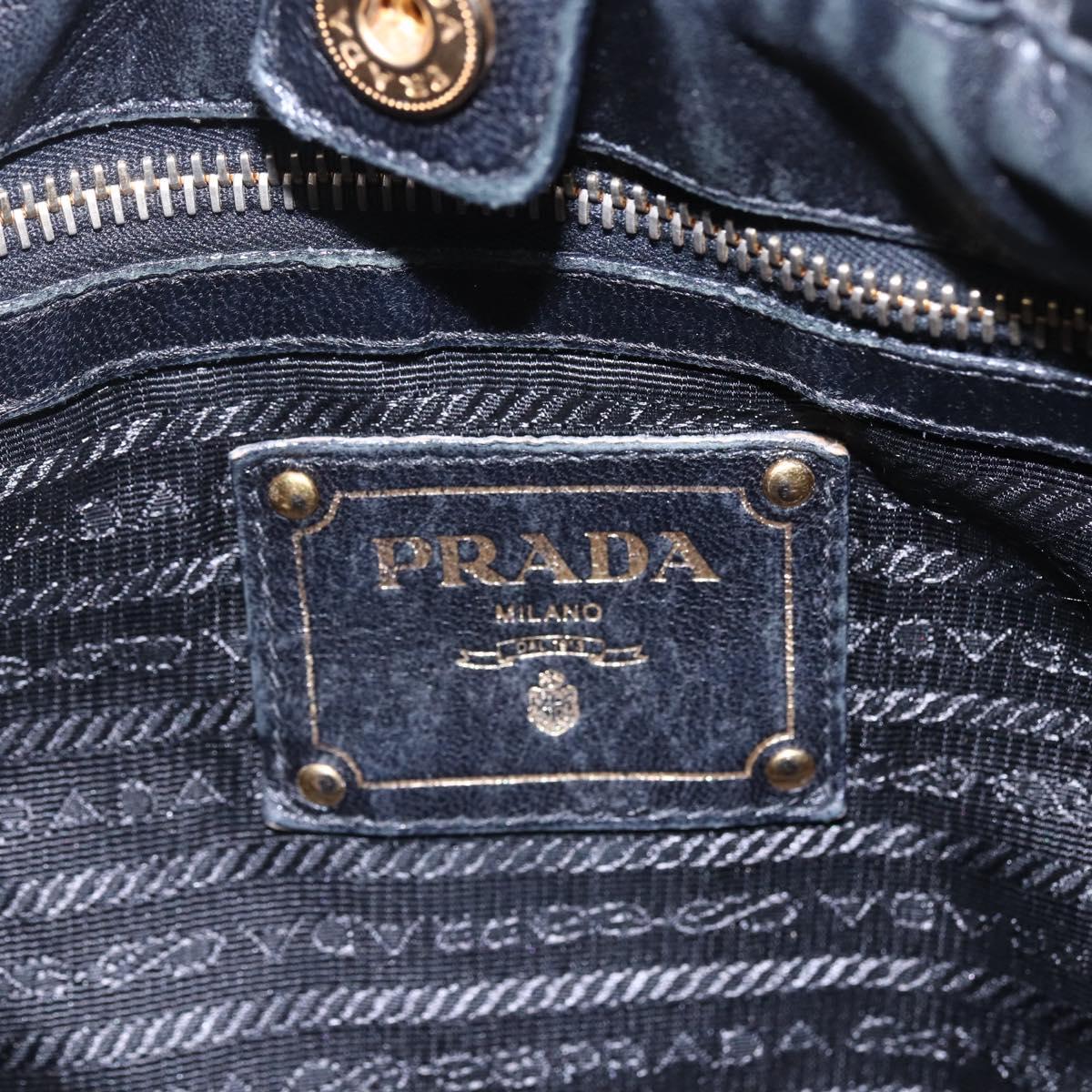 PRADA Hand Bag Leather 2way Black Gold Auth ka061