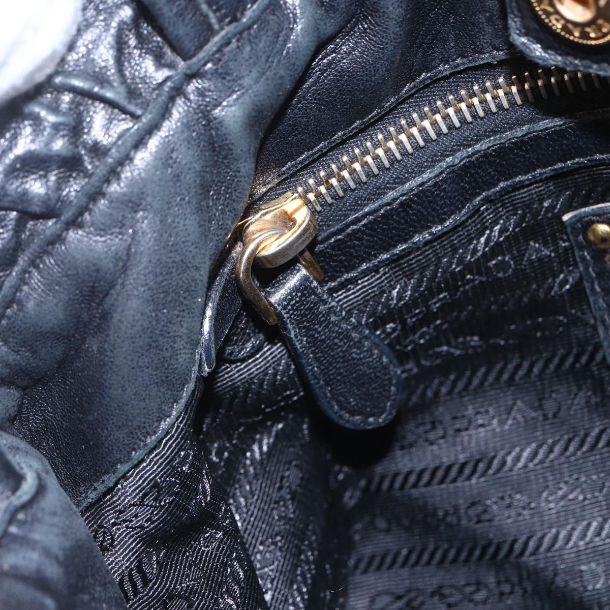 PRADA Hand Bag Leather 2way Black Gold Auth ka061