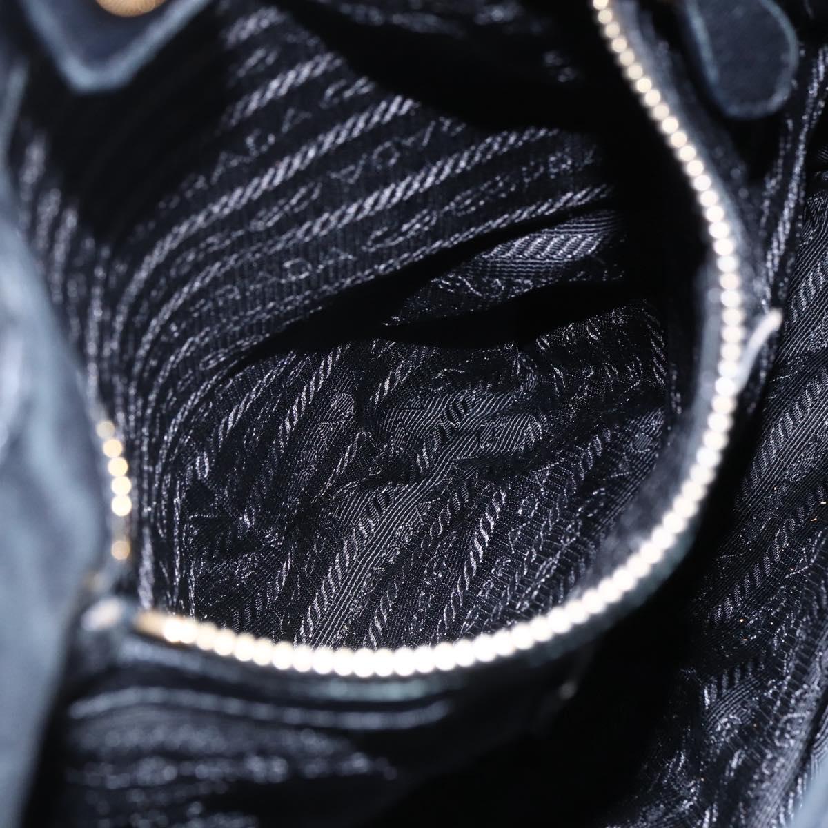 PRADA Hand Bag Leather 2way Black Gold Auth ka061