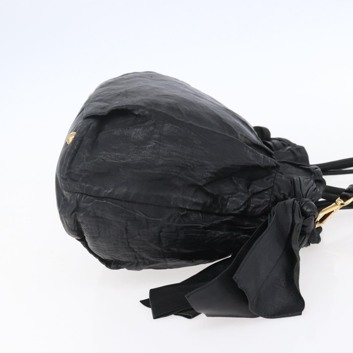 PRADA Hand Bag Leather 2way Black Gold Auth ka061