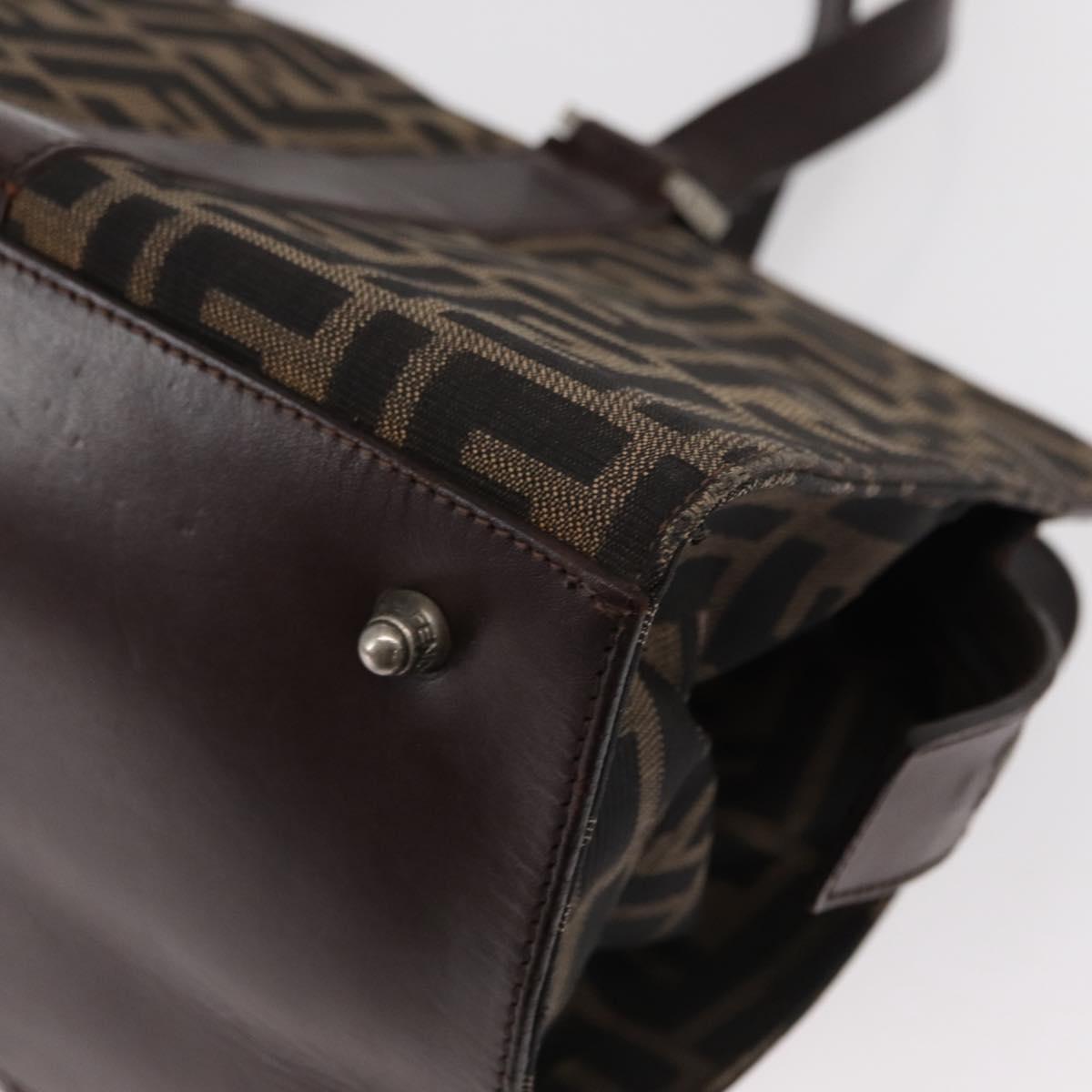FENDI Zucca Canvas Hand Bag Black Brown Silver Auth ka063