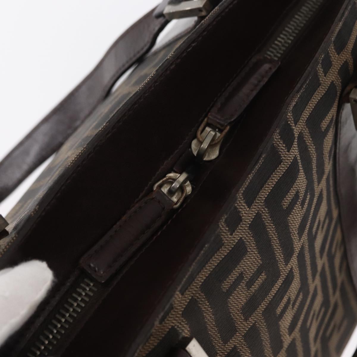 FENDI Zucca Canvas Hand Bag Black Brown Silver Auth ka063