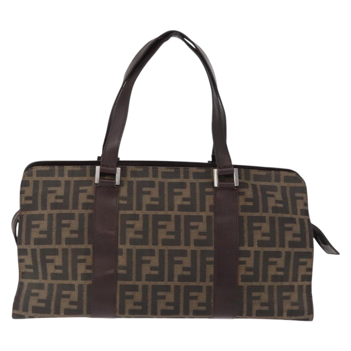 FENDI Zucca Canvas Hand Bag Black Brown Silver Auth ka063