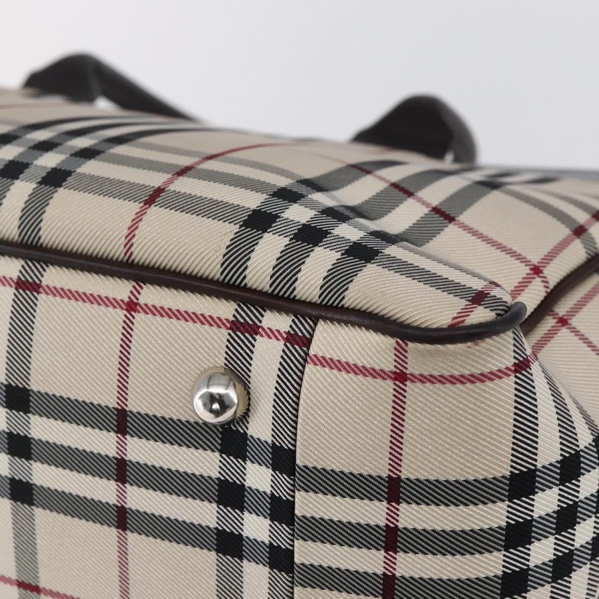 BURBERRY Nova Check Hand Bag Canvas Leather Beige Silver Auth ka065