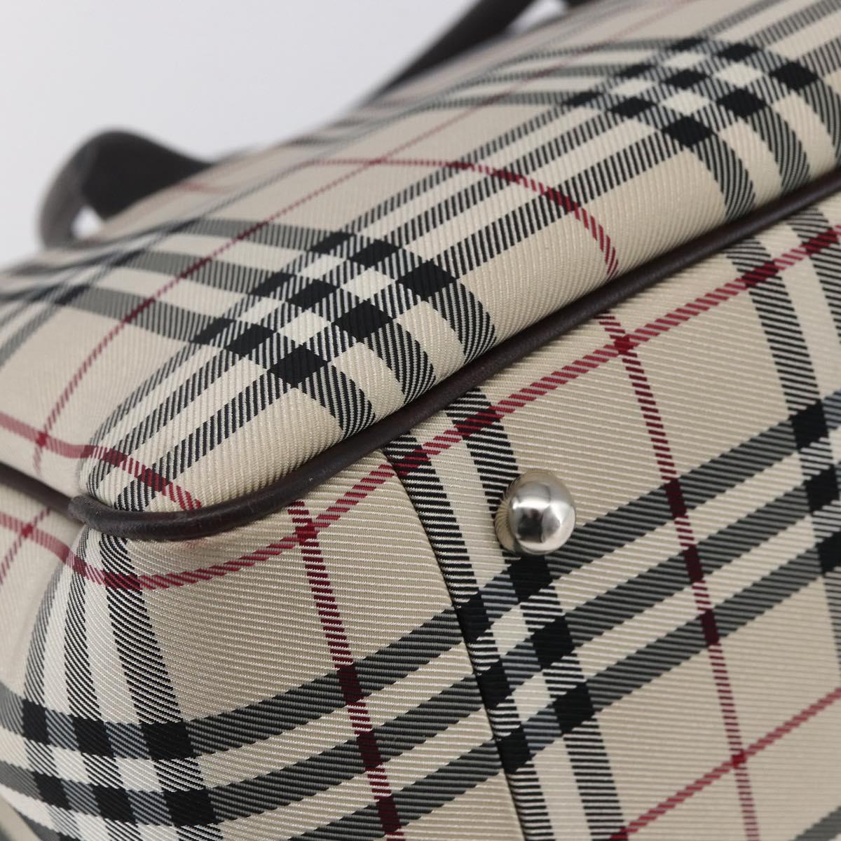 BURBERRY Nova Check Hand Bag Canvas Leather Beige Silver Auth ka065