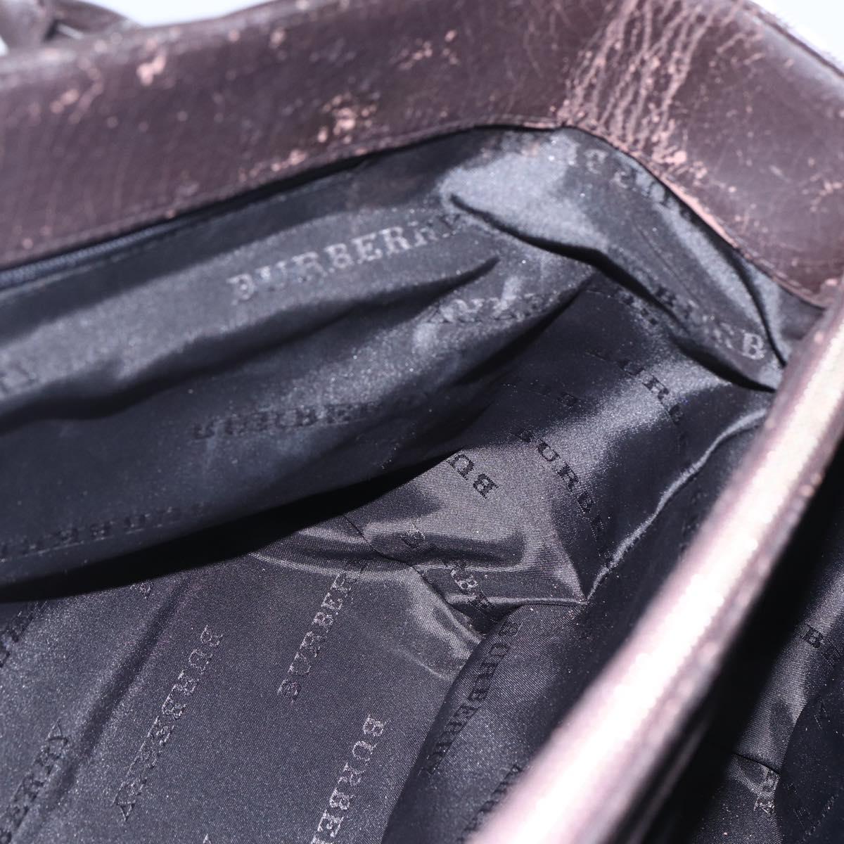 BURBERRY Nova Check Hand Bag Canvas Leather Beige Silver Auth ka065