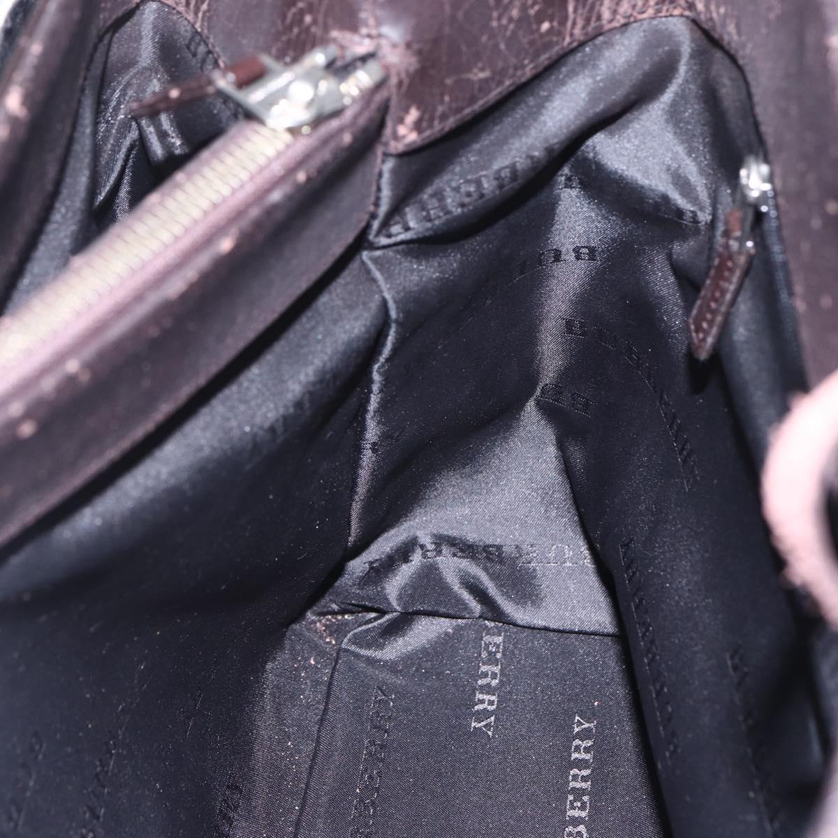 BURBERRY Nova Check Hand Bag Canvas Leather Beige Silver Auth ka065