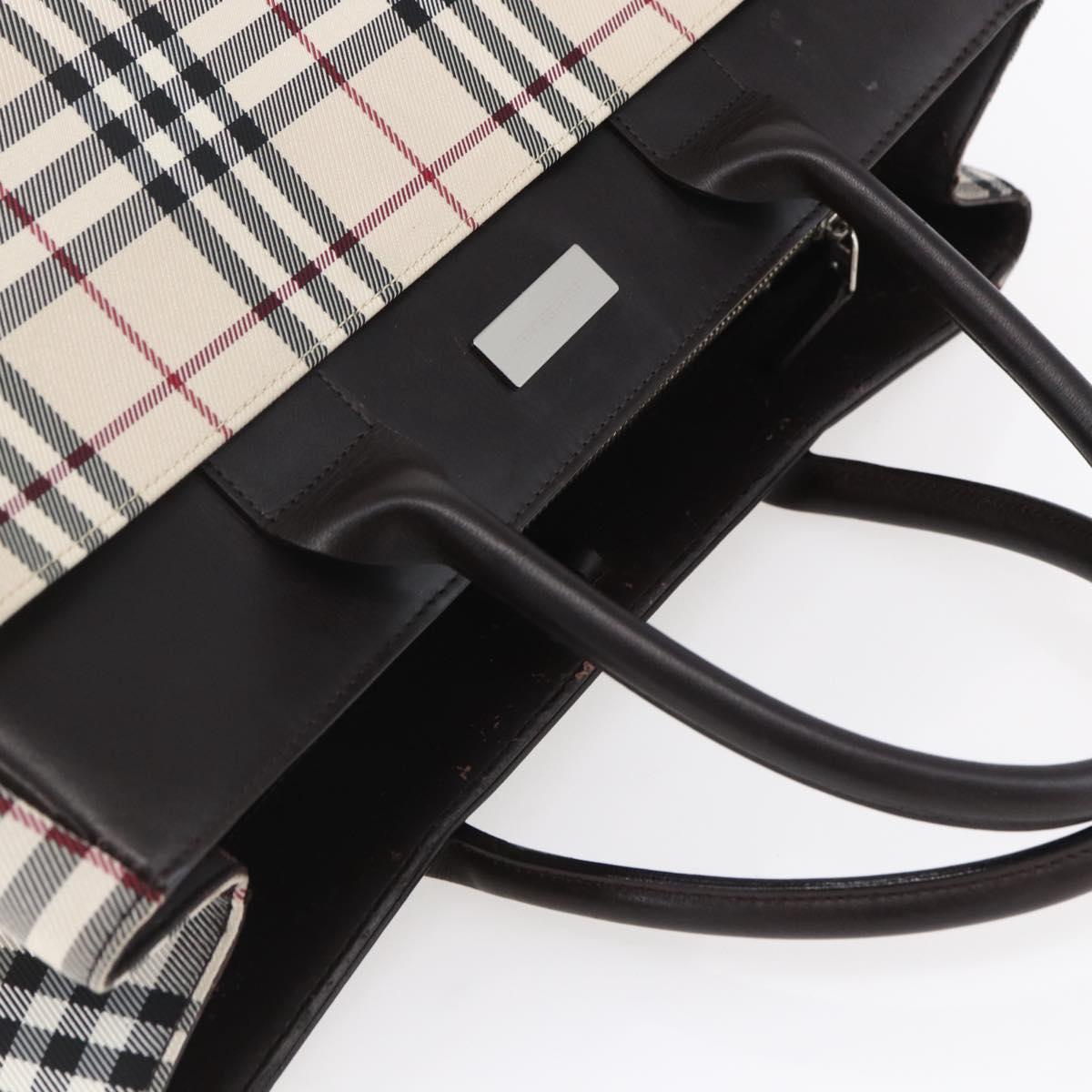 BURBERRY Nova Check Hand Bag Canvas Leather Beige Silver Auth ka065