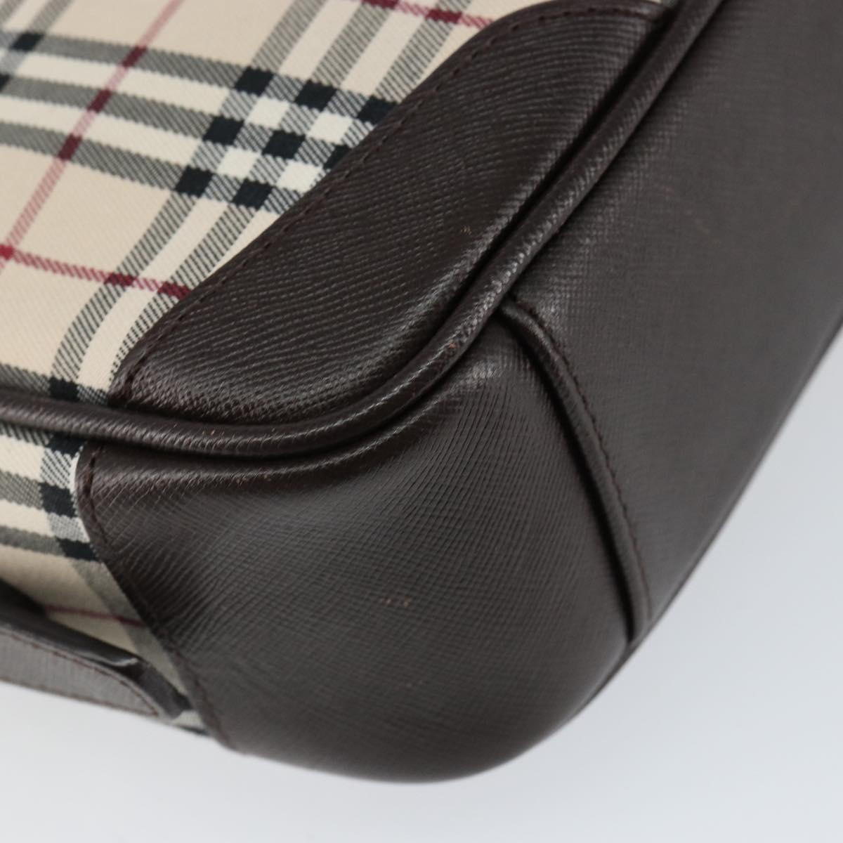 BURBERRY Nova Check Shoulder Bag Canvas Beige Silver Auth ka066