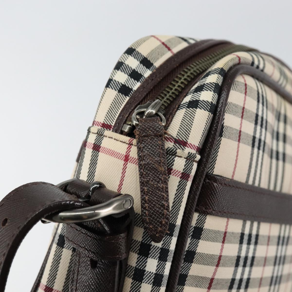 BURBERRY Nova Check Shoulder Bag Canvas Beige Silver Auth ka066