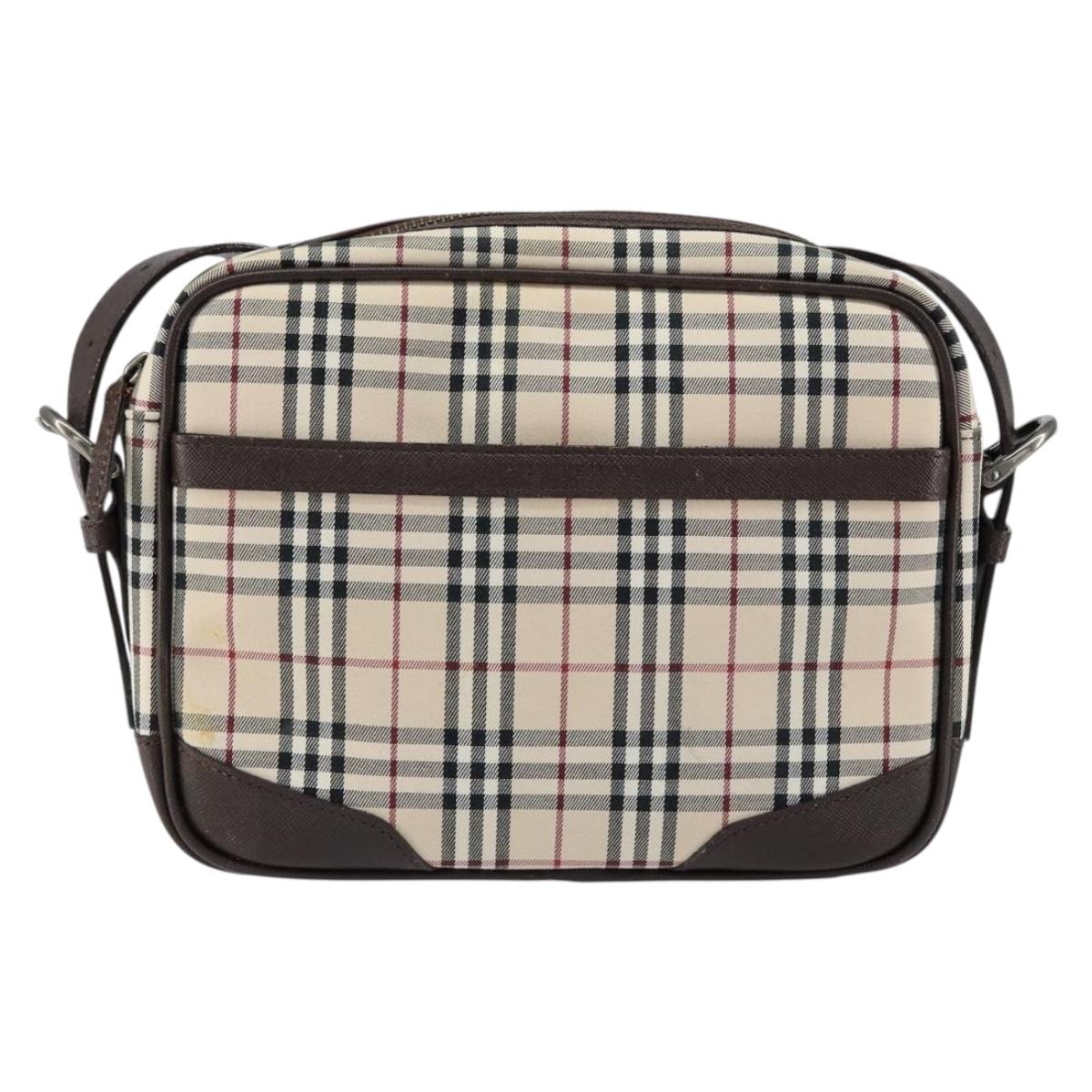 BURBERRY Nova Check Shoulder Bag Canvas Beige Silver Auth ka066