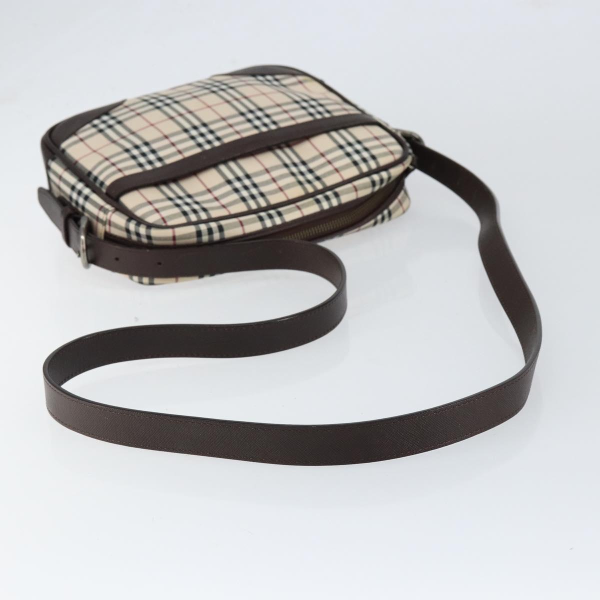 BURBERRY Nova Check Shoulder Bag Canvas Beige Silver Auth ka066