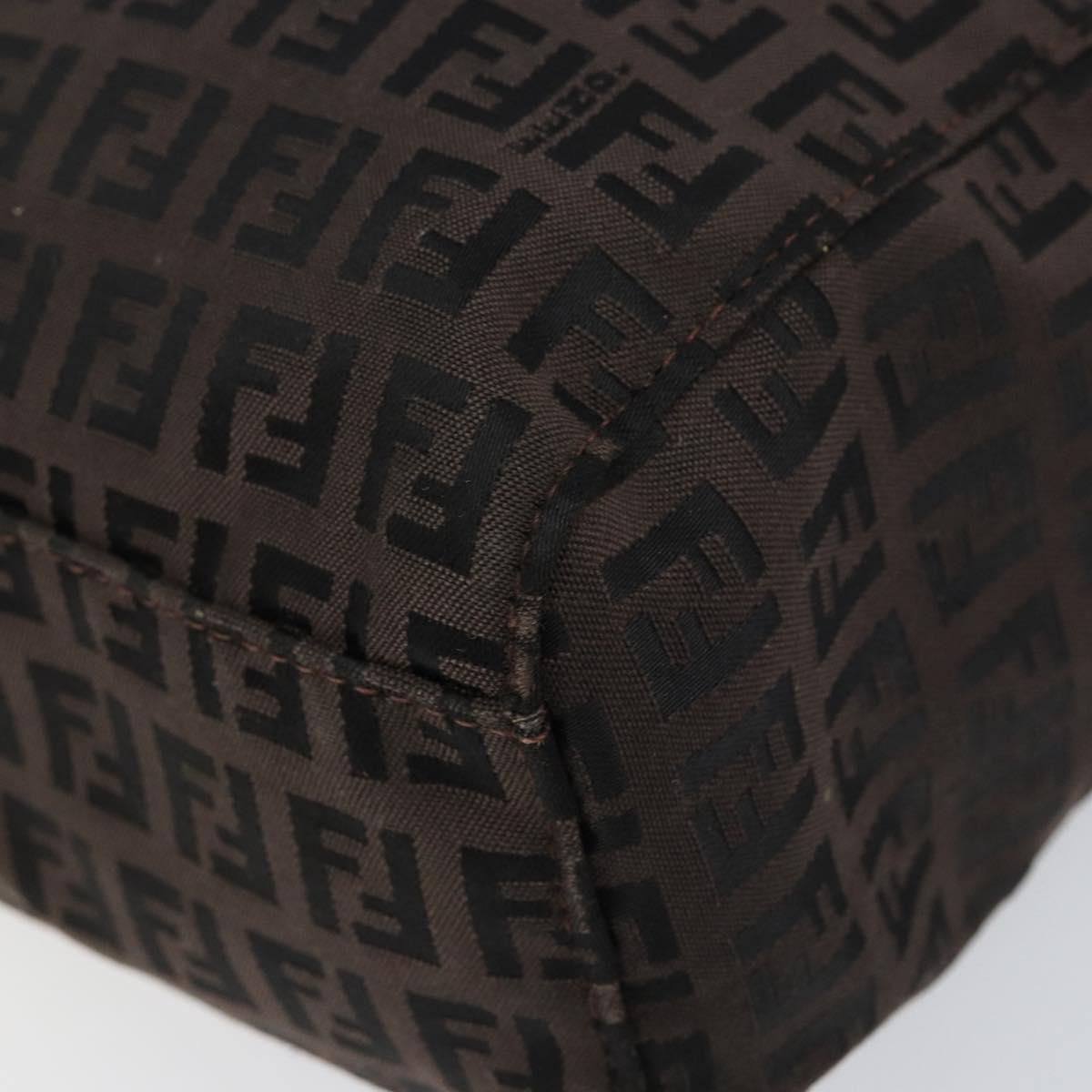FENDI Zucchino Canvas Hand Bag Black Brown Auth ka067