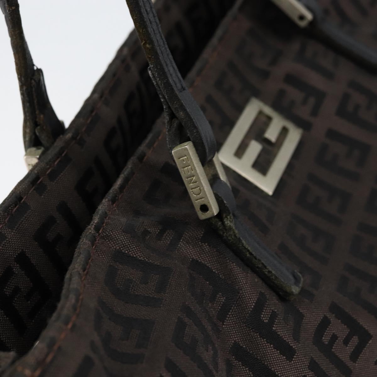 FENDI Zucchino Canvas Hand Bag Black Brown Auth ka067