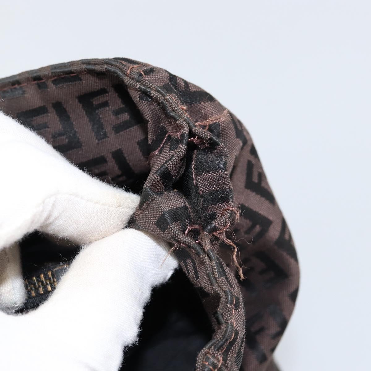 FENDI Zucchino Canvas Hand Bag Black Brown Auth ka067