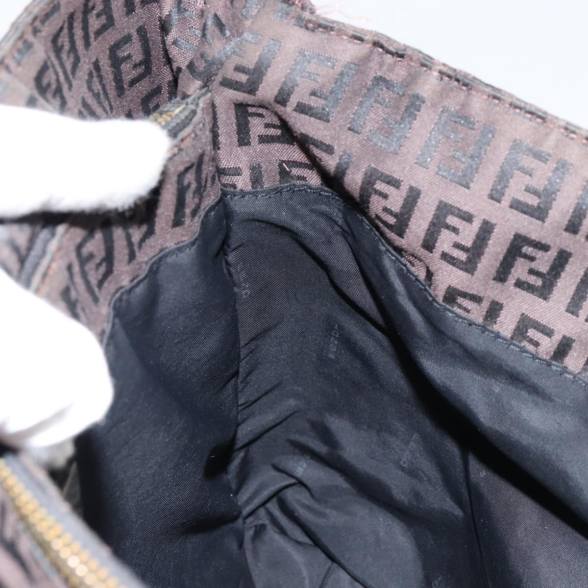 FENDI Zucchino Canvas Hand Bag Black Brown Auth ka067