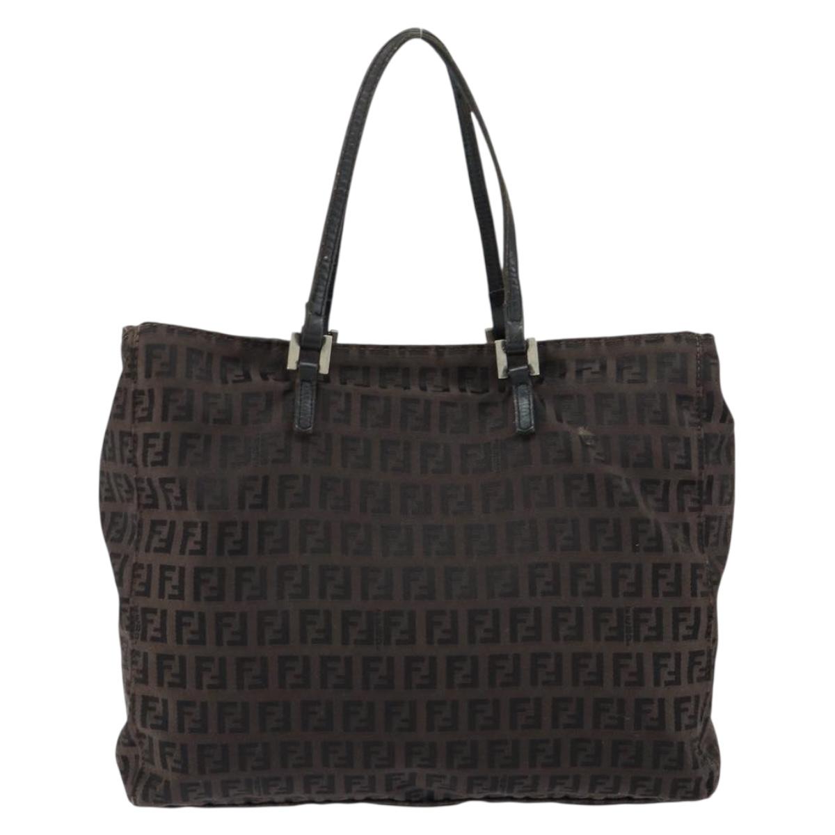 FENDI Zucchino Canvas Hand Bag Black Brown Auth ka067