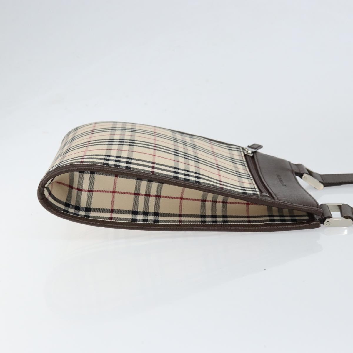 BURBERRY Nova Check Shoulder Bag Canvas Beige Silver Auth ka069