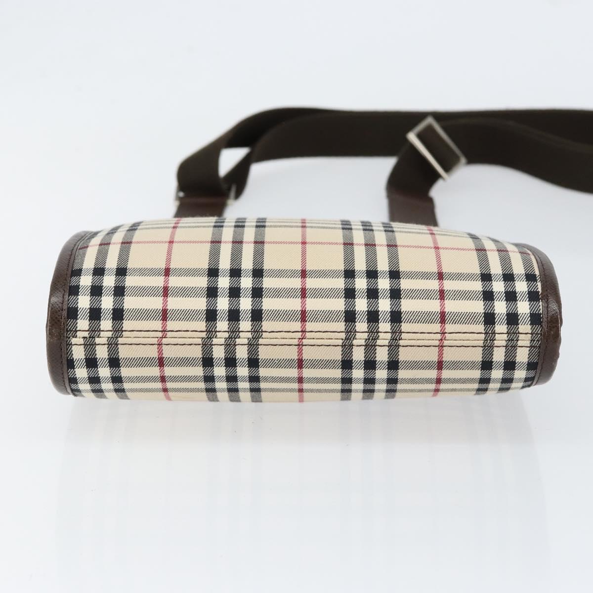 BURBERRY Nova Check Shoulder Bag Canvas Beige Silver Auth ka069