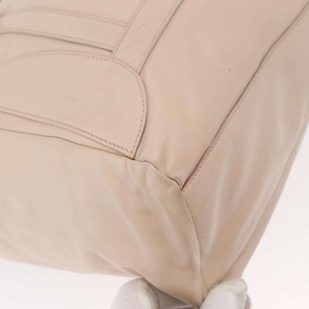 PRADA Shoulder Bag Leather Beige Silver Auth ka071