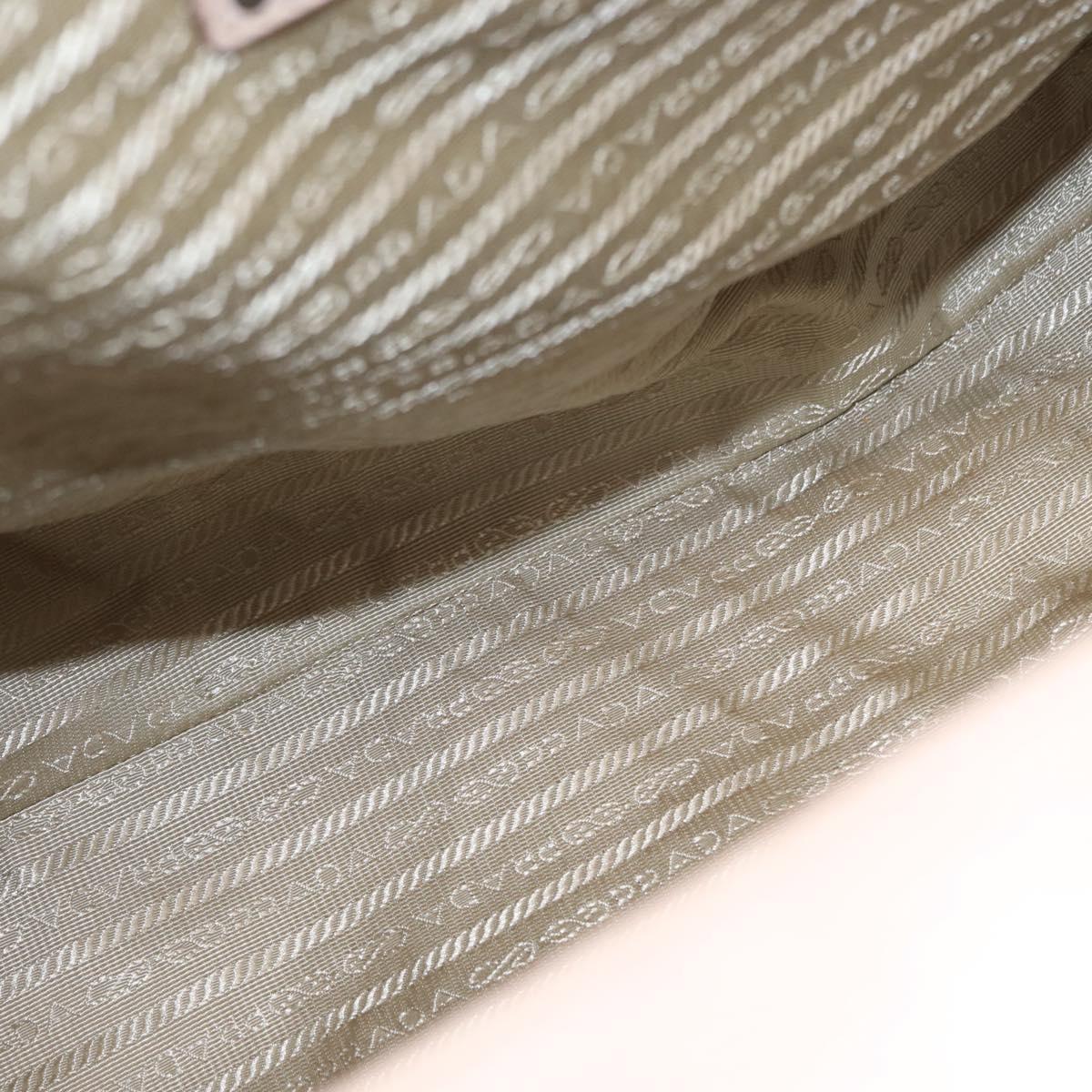 PRADA Shoulder Bag Leather Beige Silver Auth ka071