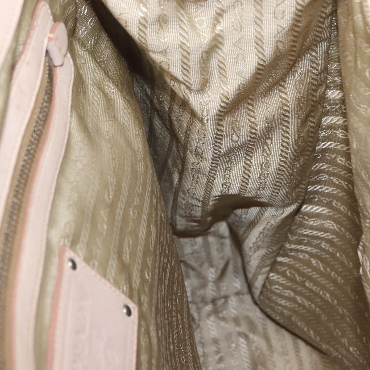 PRADA Shoulder Bag Leather Beige Silver Auth ka071