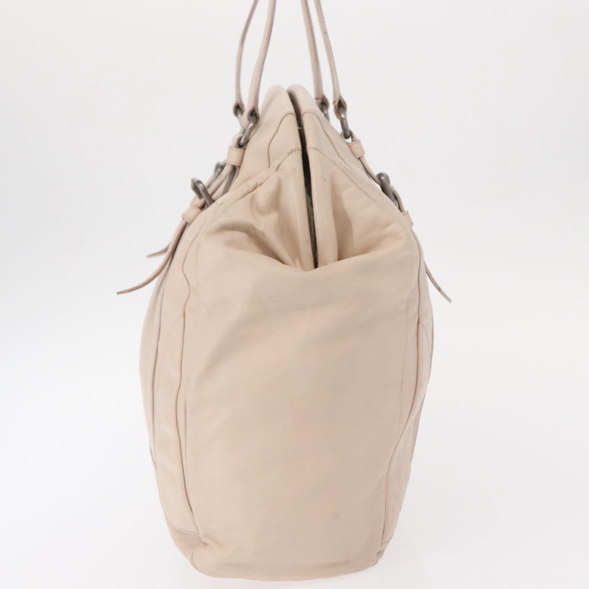 PRADA Shoulder Bag Leather Beige Silver Auth ka071