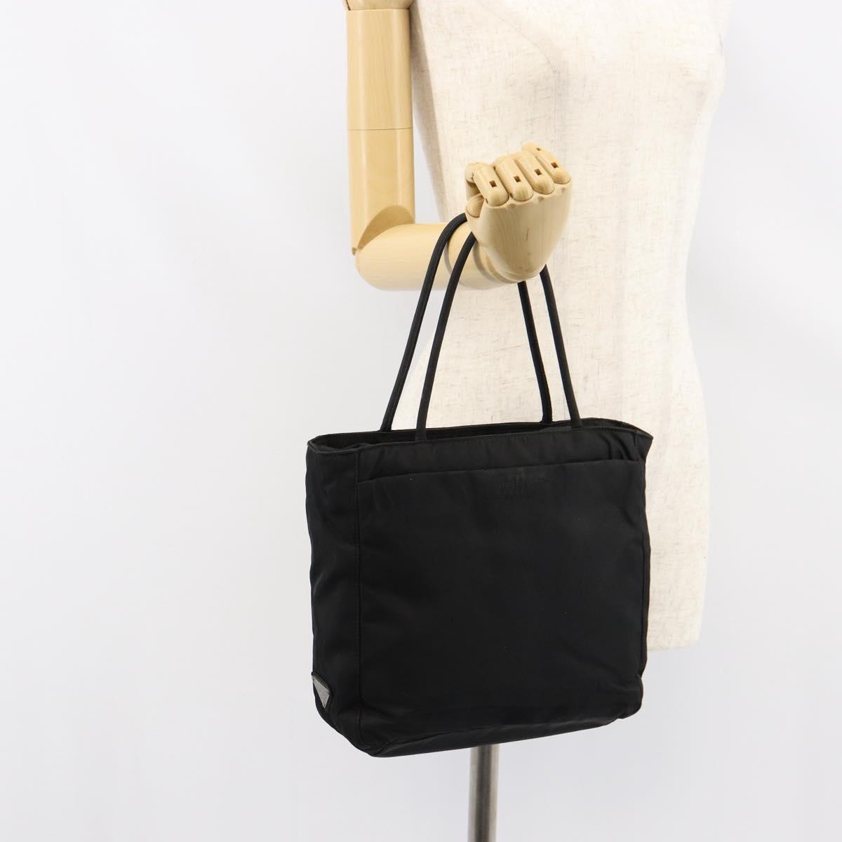 PRADA Hand Bag Nylon Black Silver Auth ka076
