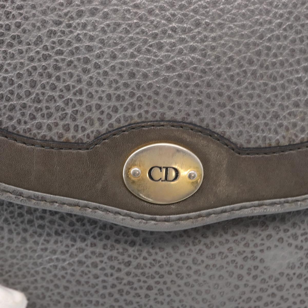 Christian Dior Shoulder Bag Leather Gray Gold Auth ka078