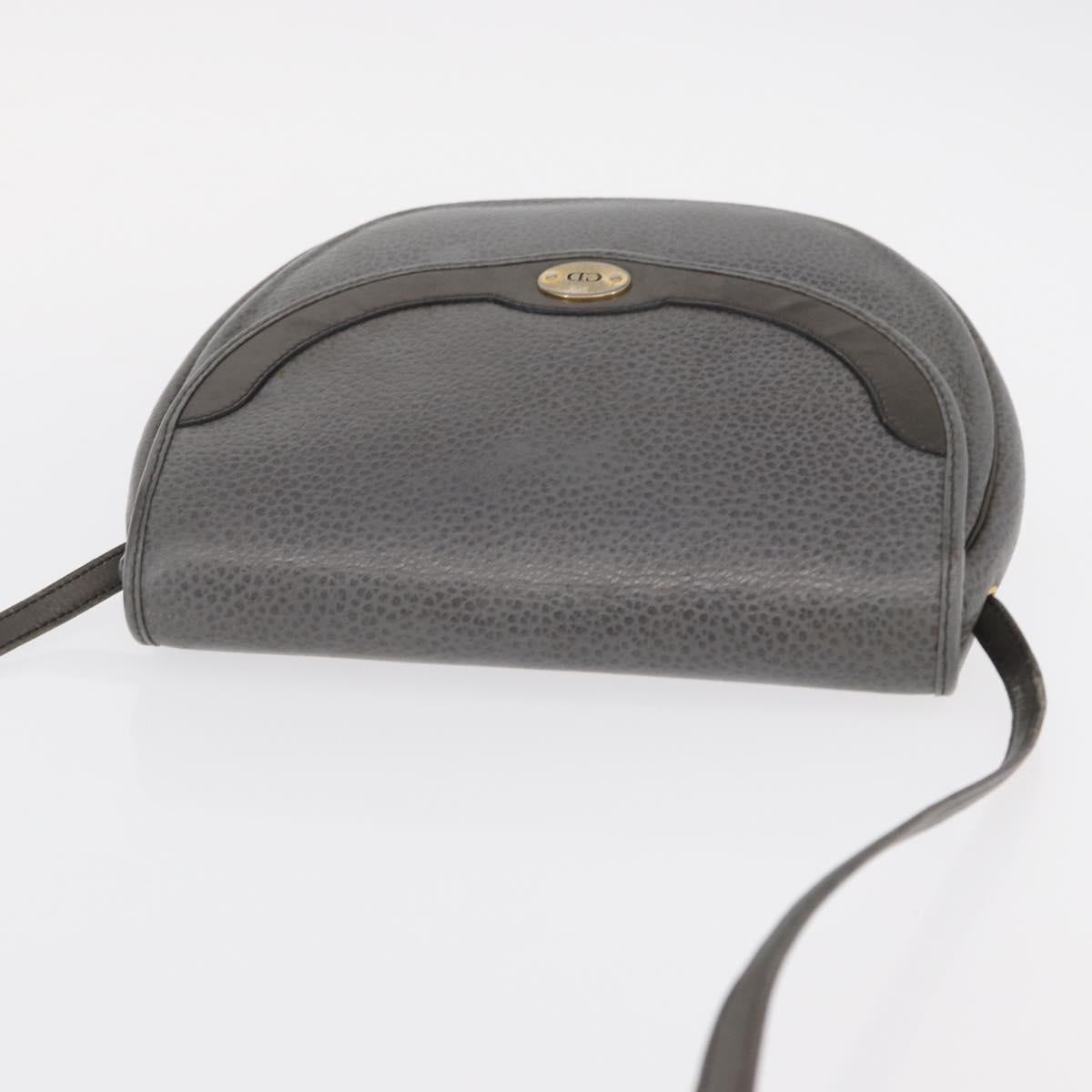 Christian Dior Shoulder Bag Leather Gray Gold Auth ka078
