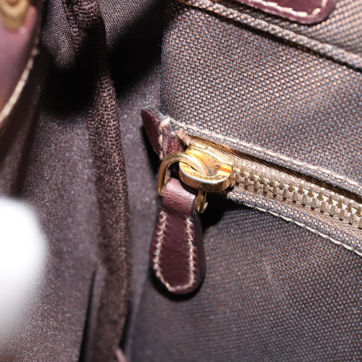 PRADA Shoulder Bag Canvas Dark Brown gold Auth ka080