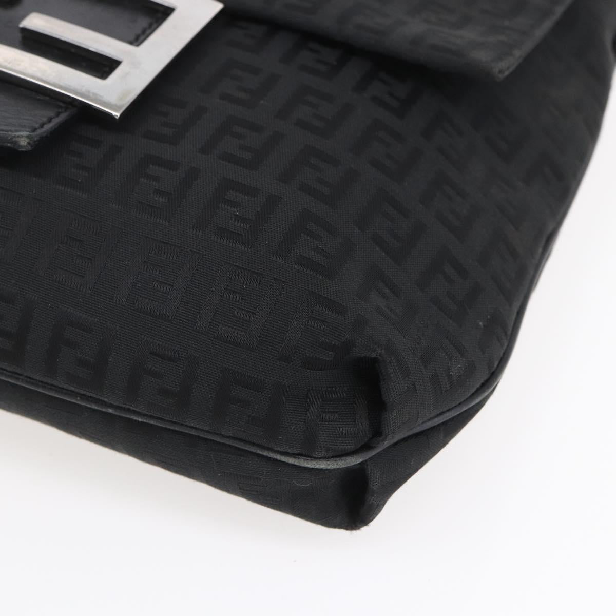 FENDI Zucchino Canvas Shoulder Bag Black Silver Auth ka081