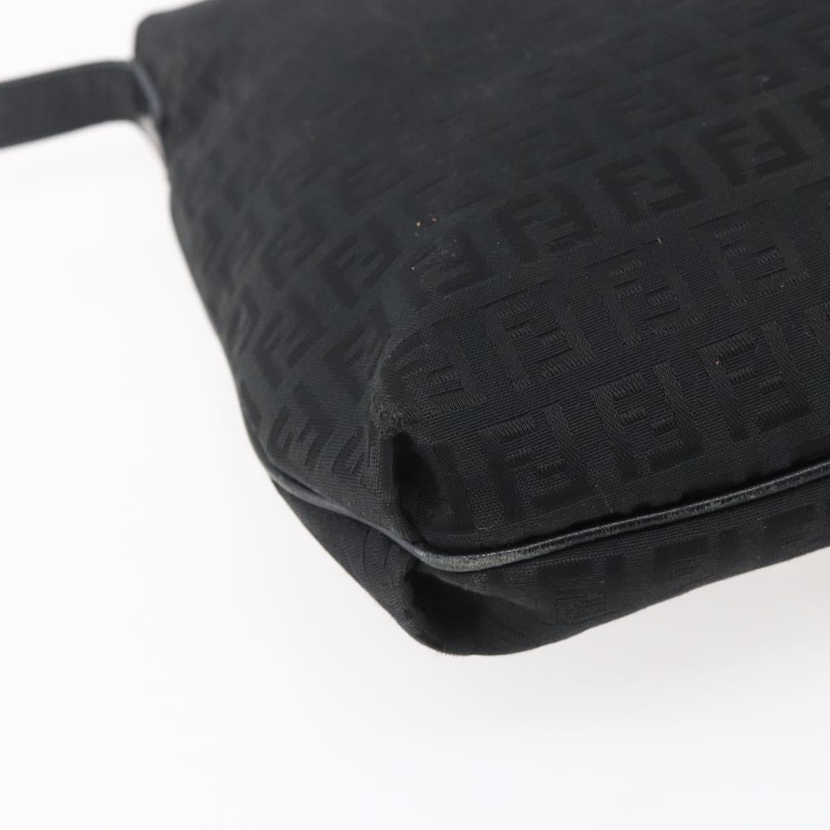 FENDI Zucchino Canvas Shoulder Bag Black Silver Auth ka081