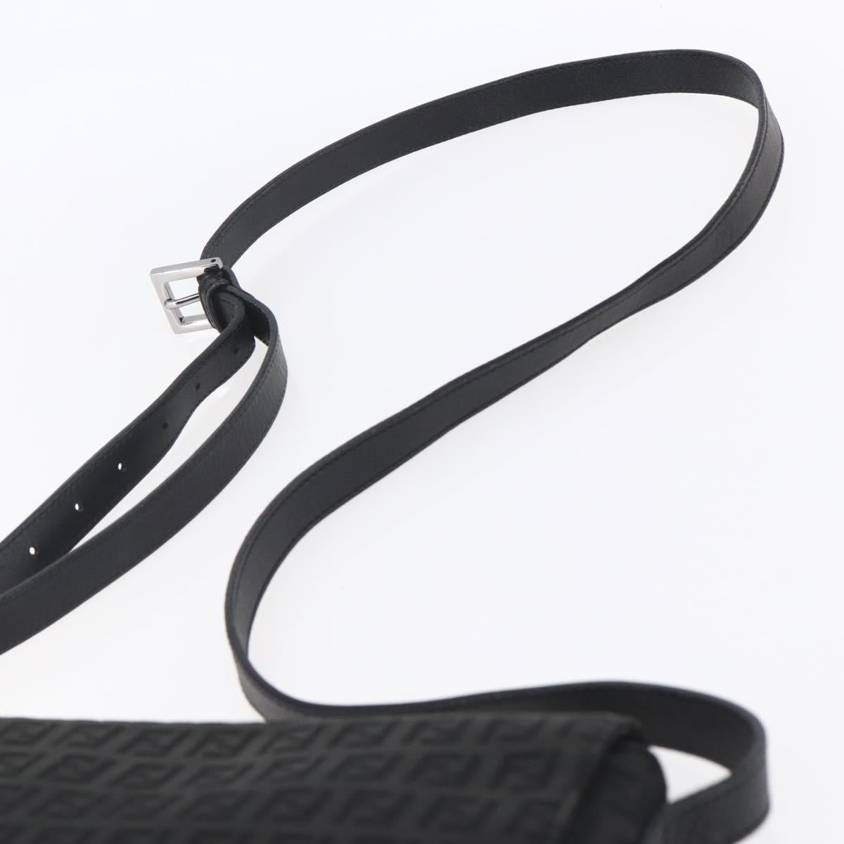 FENDI Zucchino Canvas Shoulder Bag Black Silver Auth ka081