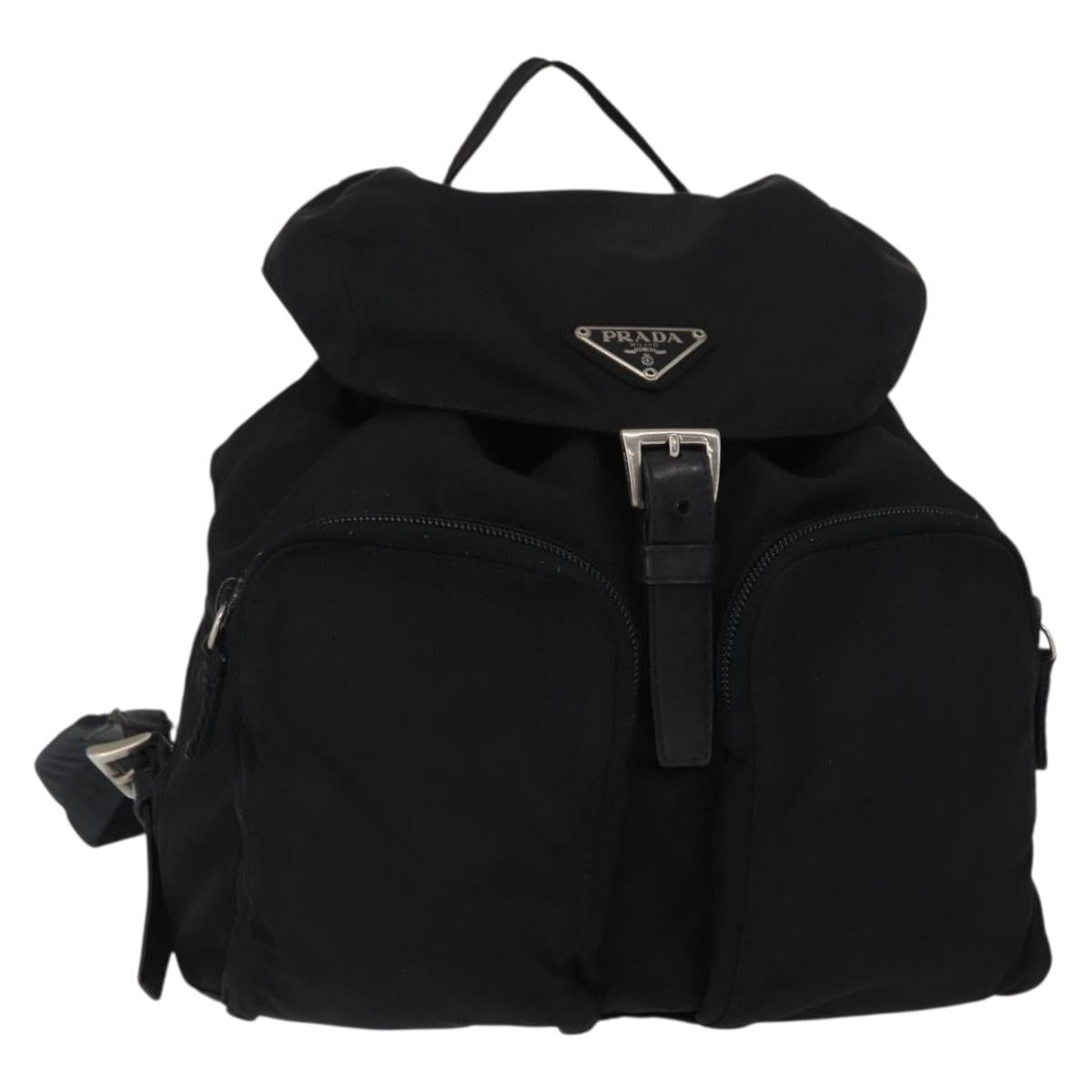 PRADA Backpack Nylon Black Silver Auth ka083