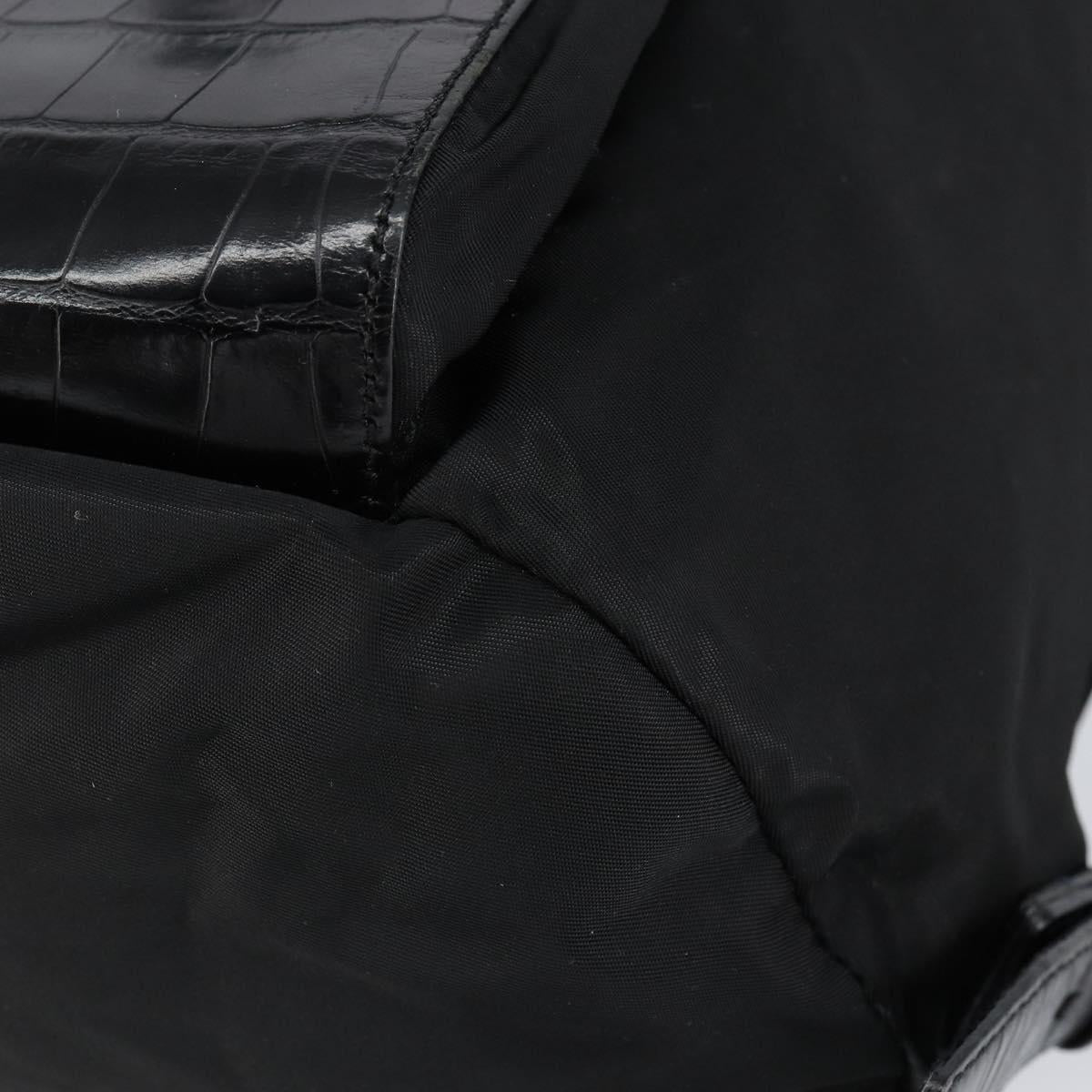 PRADA Embossing Backpack Nylon Black Silver Auth ka084