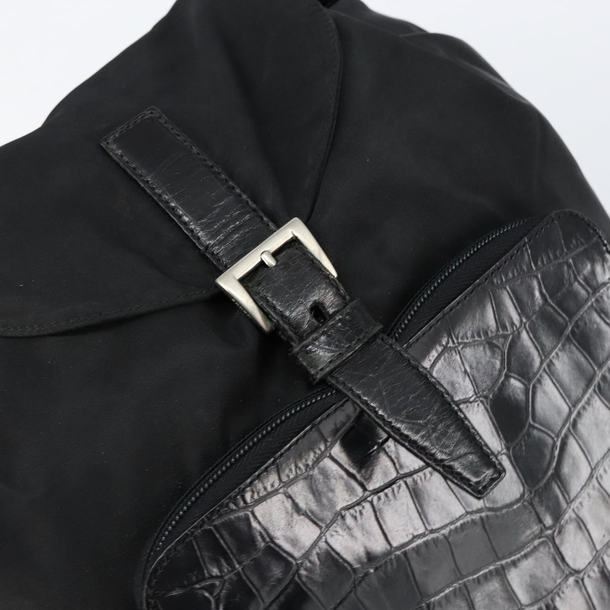 PRADA Embossing Backpack Nylon Black Silver Auth ka084