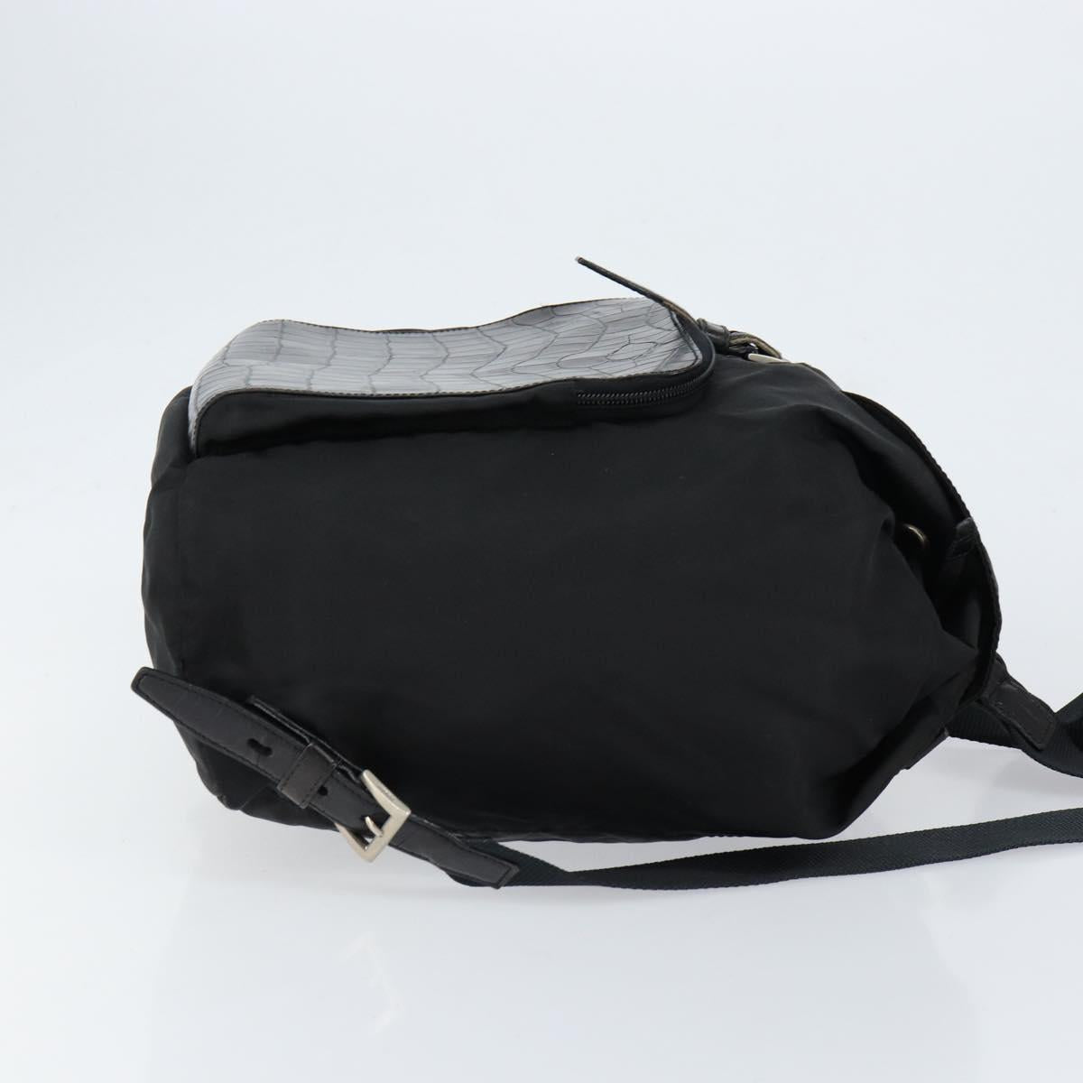 PRADA Embossing Backpack Nylon Black Silver Auth ka084