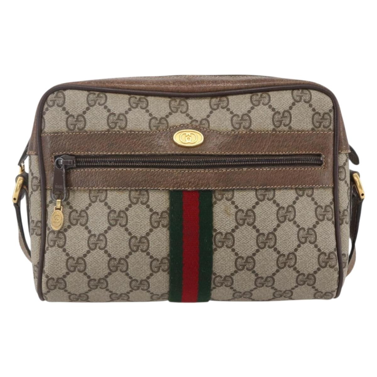 GUCCI GG Supreme Web Sherry Line Bag PVC Beige Gold 56 02 004 Auth ka088