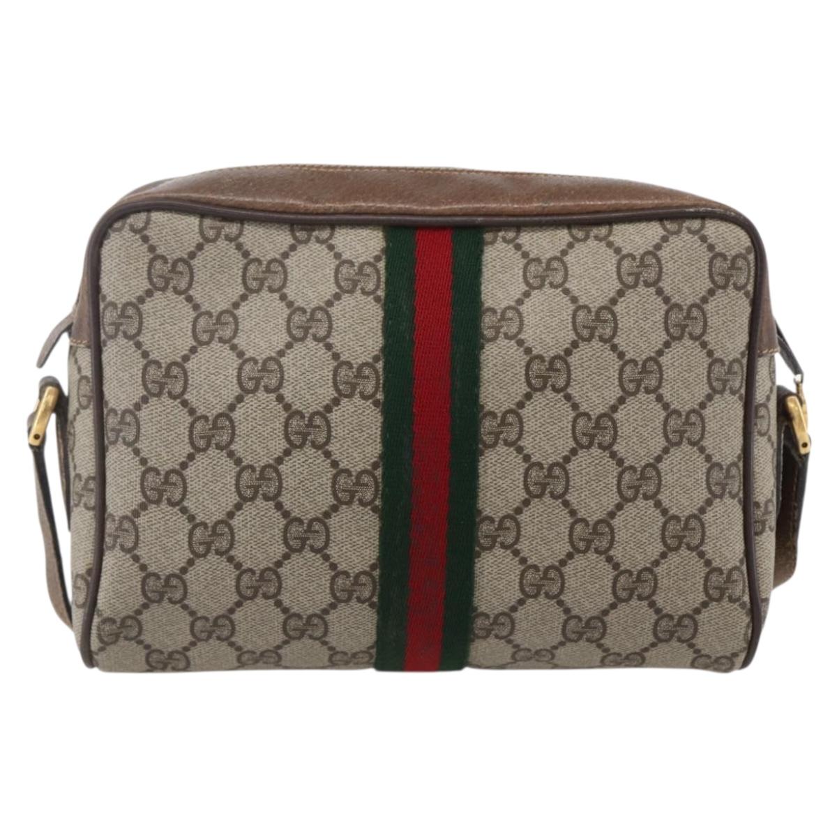 GUCCI GG Supreme Web Sherry Line Bag PVC Beige Gold 56 02 004 Auth ka088