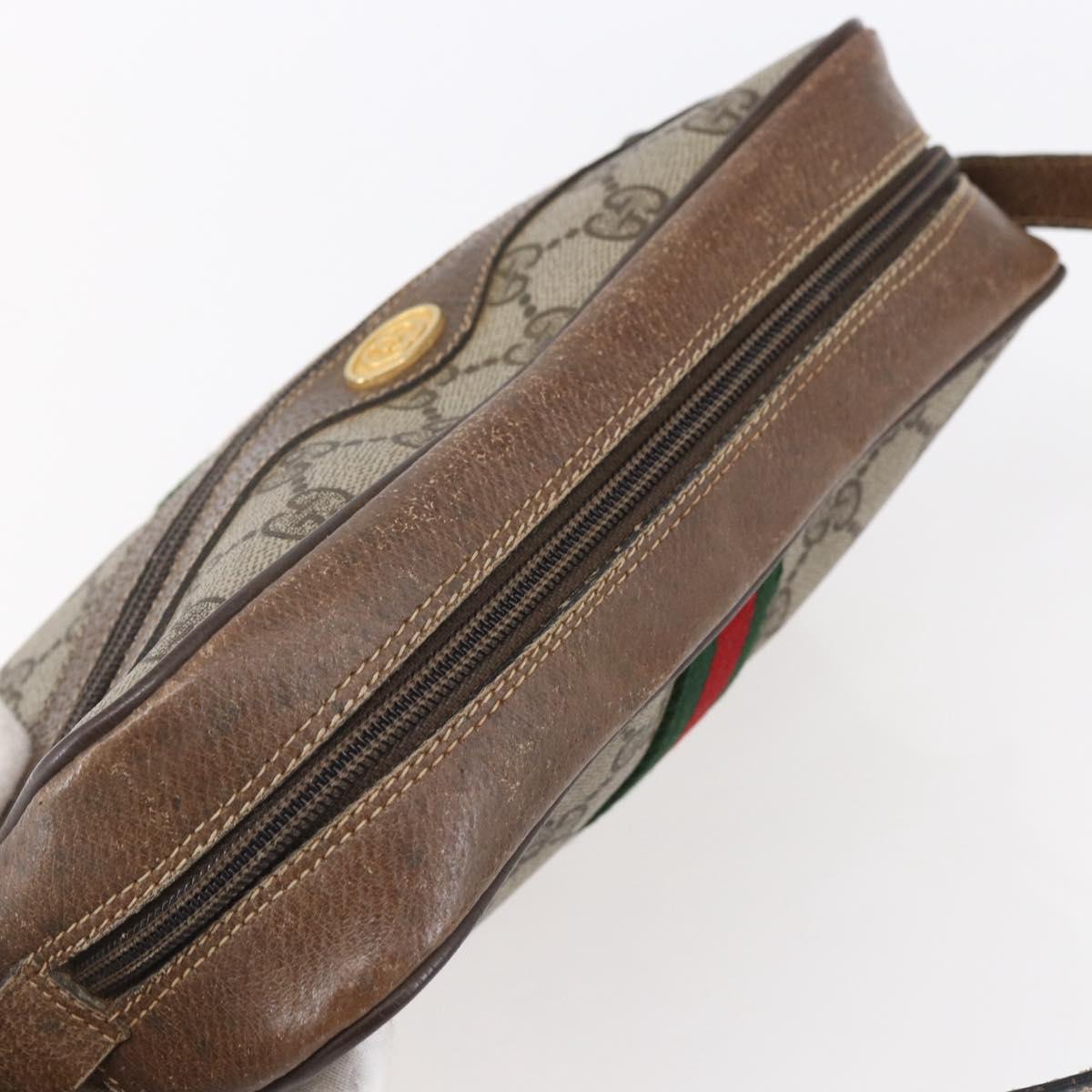 GUCCI GG Supreme Web Sherry Line Bag PVC Beige Gold 56 02 004 Auth ka088